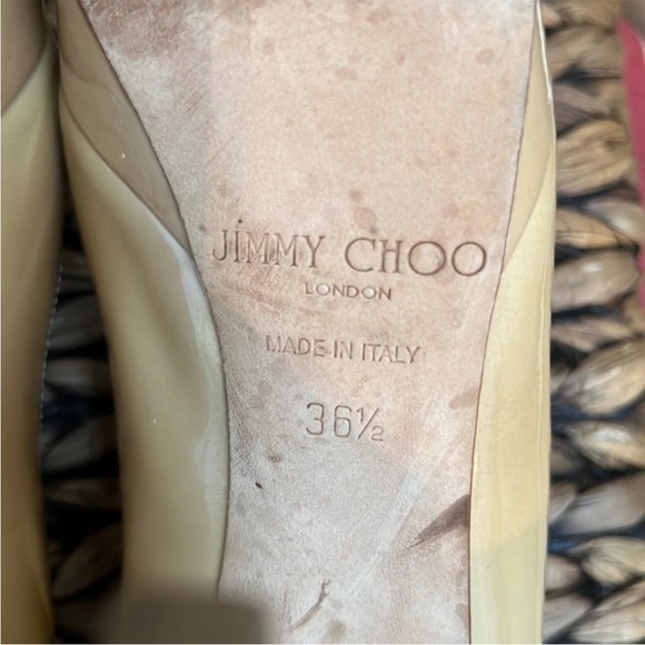 Jimmy Choo Patent Leather Cosmic Platform Heels in Nude Cream Beige - Picture 15 of 16